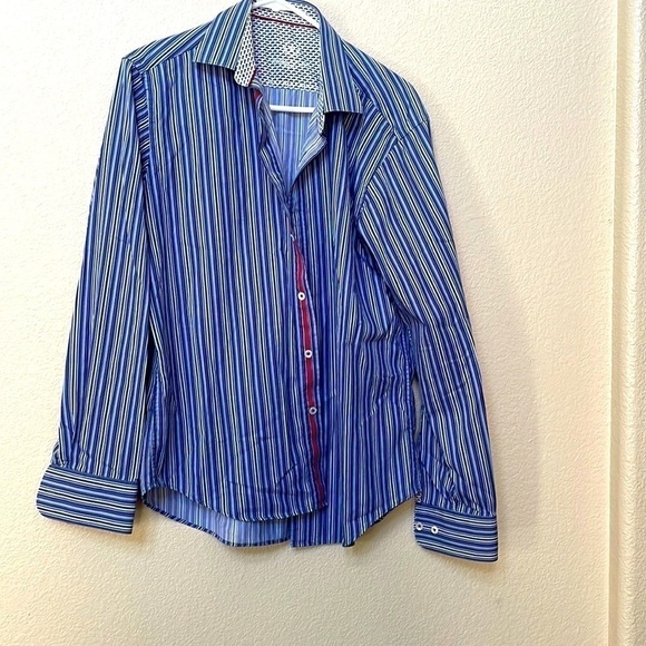 BUGATCHI uomo cotton shirt long sleeve striped button down Sz medium M - Picture 1 of 8